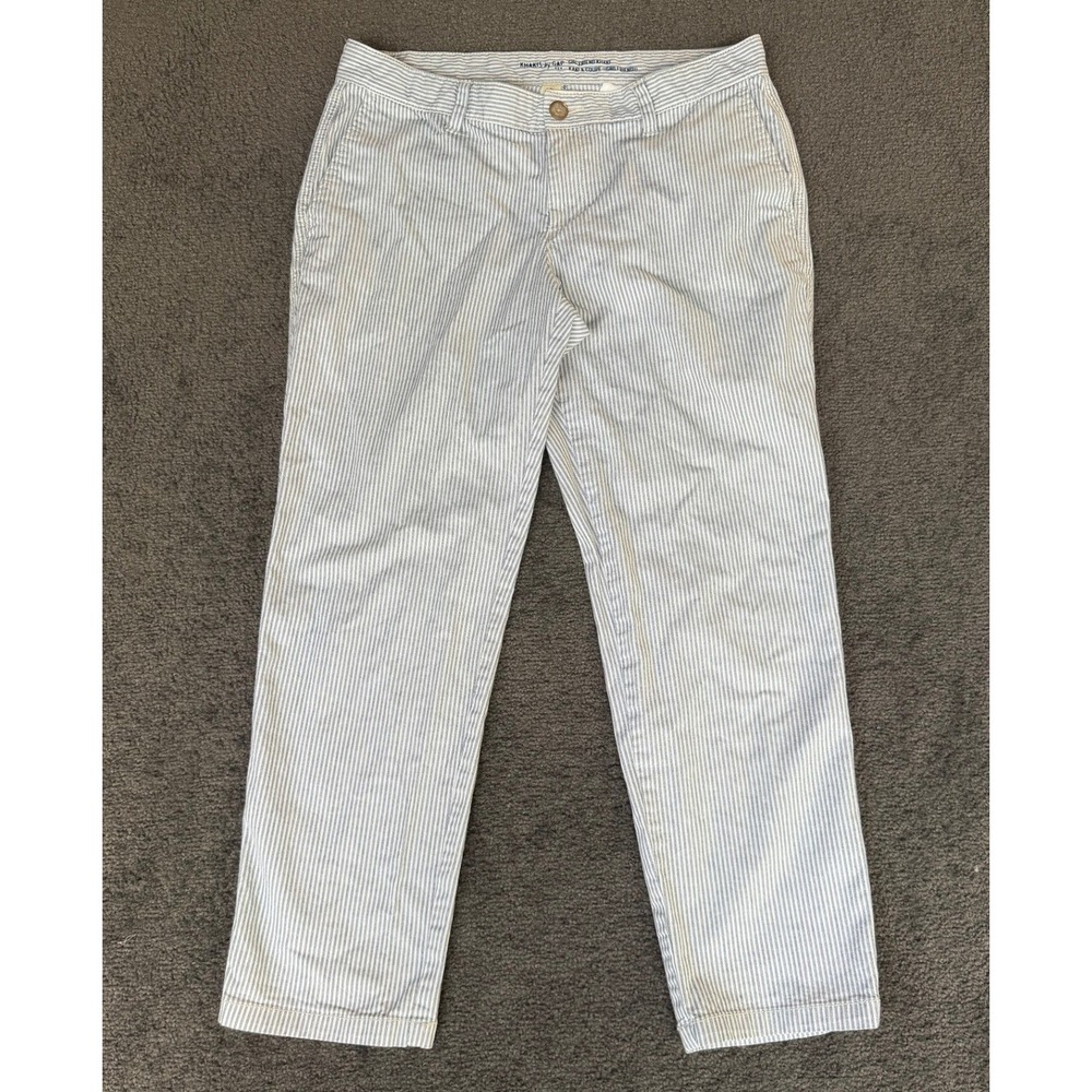 Gap Girlfriend Khaki Pants Womens 6R Blue White Vertical Stripe Pinstripe Casual